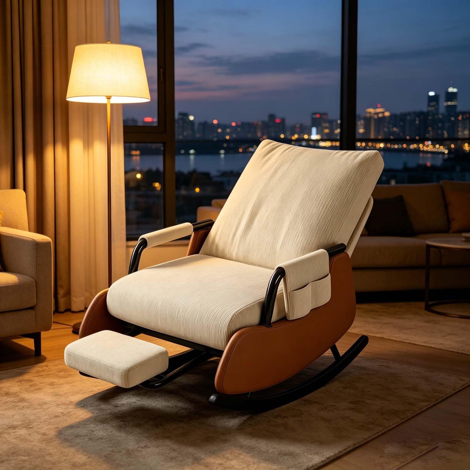 kumamart Space-Saving Folding Rocking Lounge Chair with Footrest