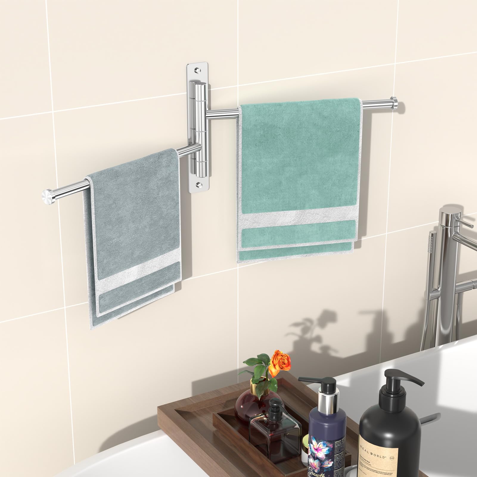Portasciugamani da bagno con 6 barre, girevole a 180°, in acciaio inox