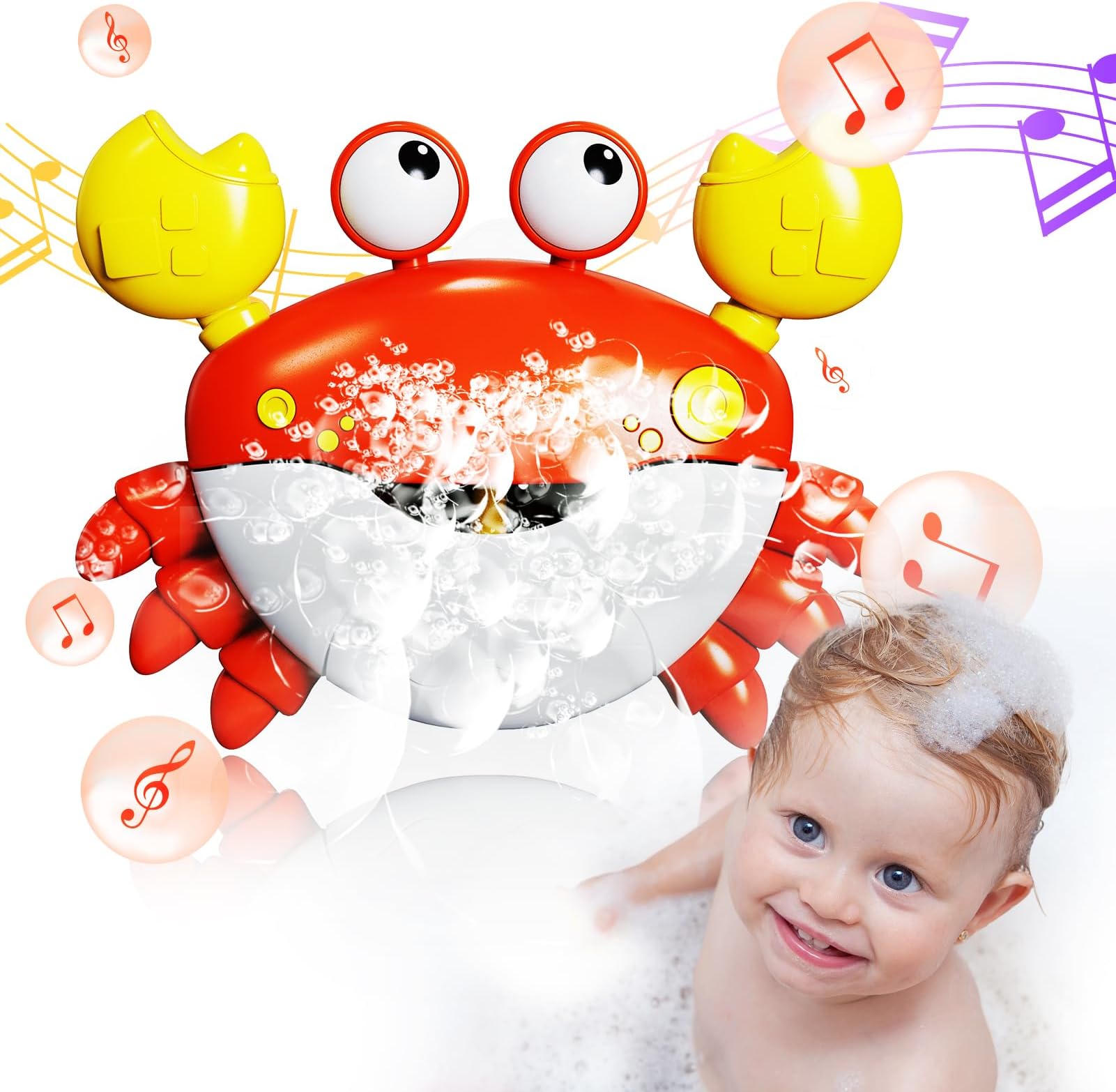 GLZOOO Crab Bath Toys: Bath Toys for Toddlers, Blow Bubbles and Plays 12 Children’s Songs, Sing-Along Bath Bubble Maker for Baby (Red)