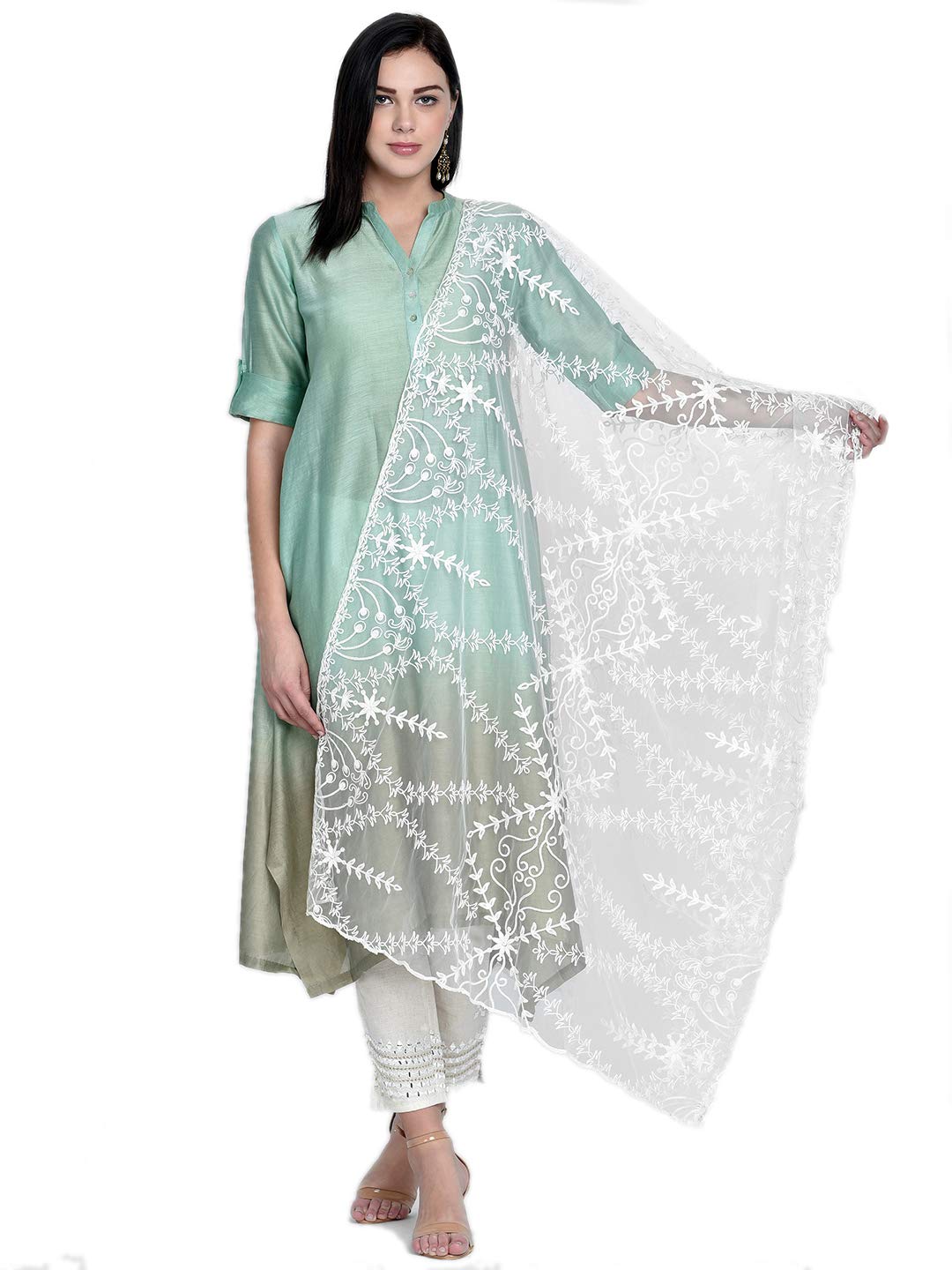 dupatta bazaar Woman's White Embroidered Net Dupatta-picture-27