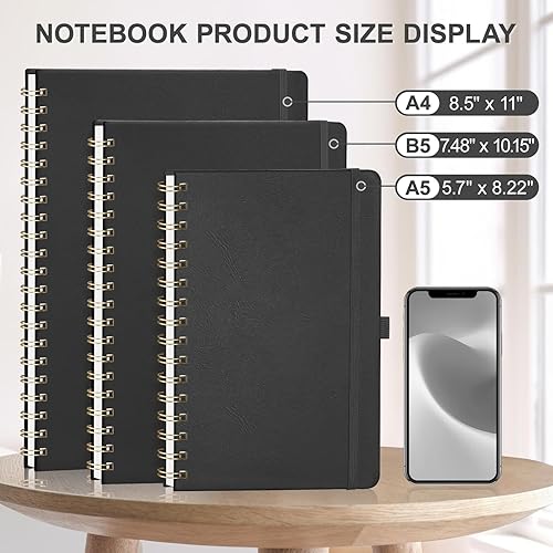 Vista 75 de AHGXG Cuaderno de espiral con puntos y viñetas, cuaderno de cuero de tapa dura de 140 páginas, cuaderno de papel de cuadrícula de puntos A5, papel