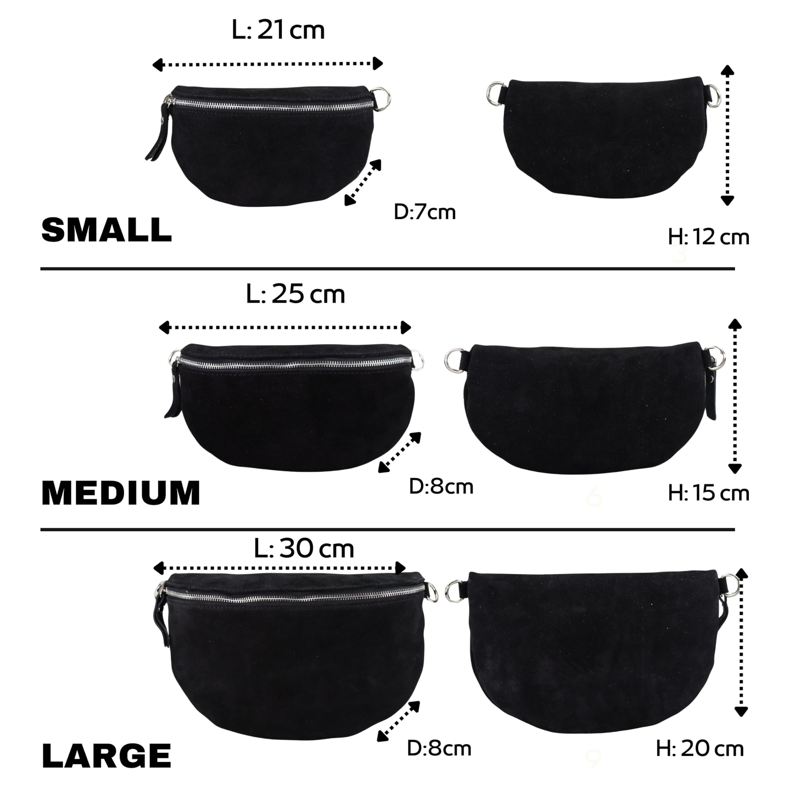 Blade Marsupio da donna, realizzato a mano, in pelle scamosciata, borsa a tracolla, marsupio in vera pelle con cinghie a fantasia, 3 misure, elegante borsa a tracolla in Italia, regalo per te, in