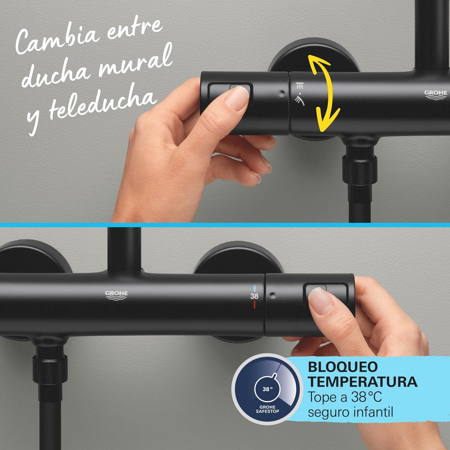 GROHE Vitalio Comfort 250 Quickfix, Sistema de ducha con termostato incorporado 2 chorros (Rain, Jet), Negro Mate 266962431