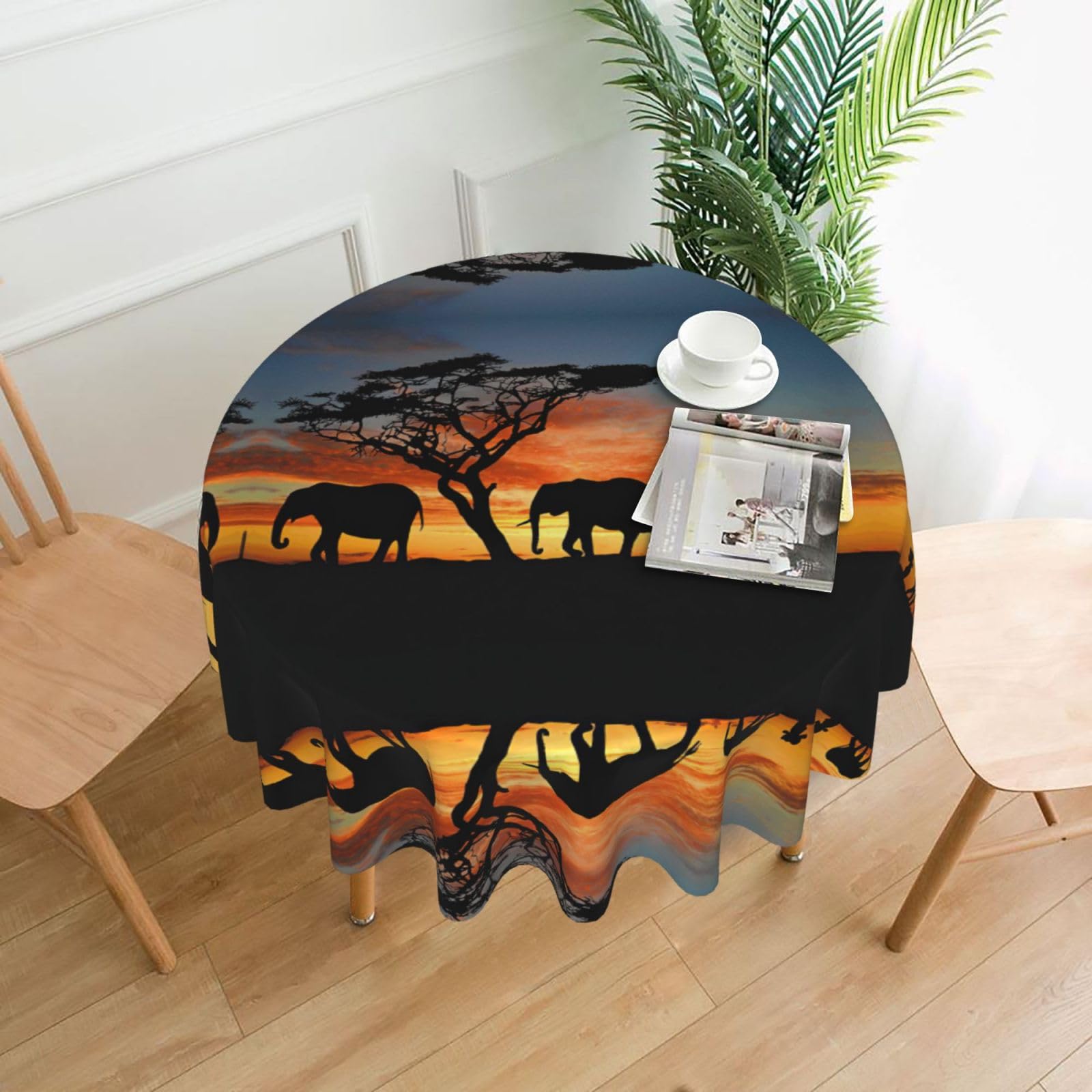 Zcmkjlg African Elephant 1 Print Quick Ship Round Tablecloth 60in Polyester Washable Cover for Dining Room