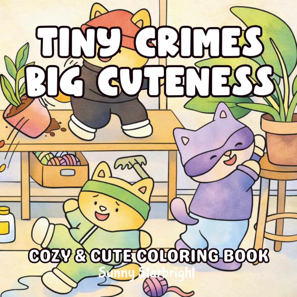 Tiny Crimes Big Cuteness: Cozy & Cute Coloring Book: Cute & Cozy Cat Crimes Coloring Book of Silly Criminal Cats and Dogs – Bold, Easy & Adorably Chaotic Fun