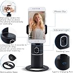 Wigearss Auto Face Tracking Tripod 360° Rotation, No App, Face Tracking Selfie Stick Phone Camear Mount Holder for Live Vlog Streaming Video YouTube TIK Tok [Black]