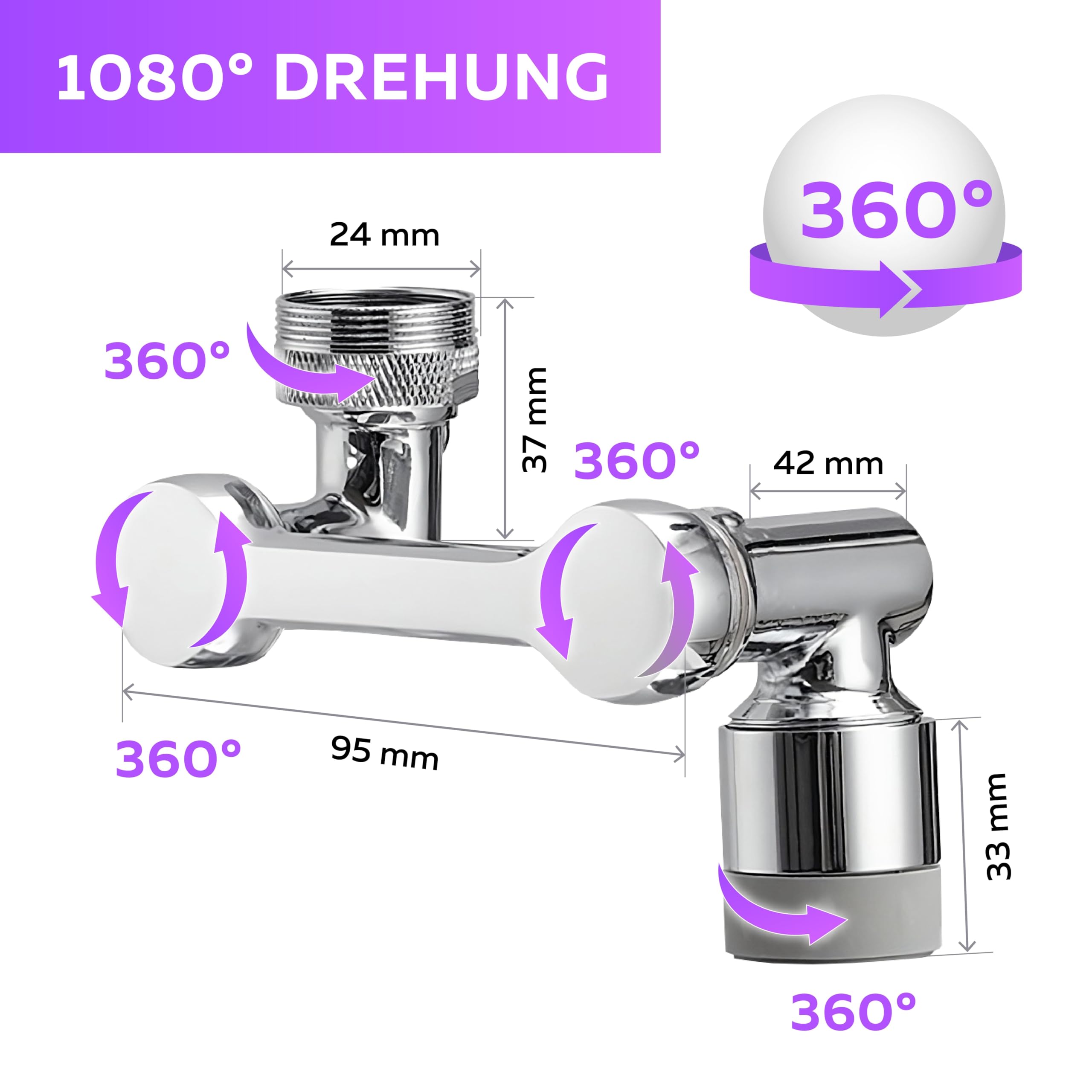 Fyihoxi 1080 graden kraanbeluchter, multifunctionele verlengkraan, kraanverlenging, beluchter, waterbesparende kraan, kraanbeluchter, draaibare verlengkraan voor keuken, badkamer