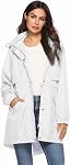 Avoogue Womens Raincoats Waterproof Cinch Waist Breathable All Weather Jacket Long Black