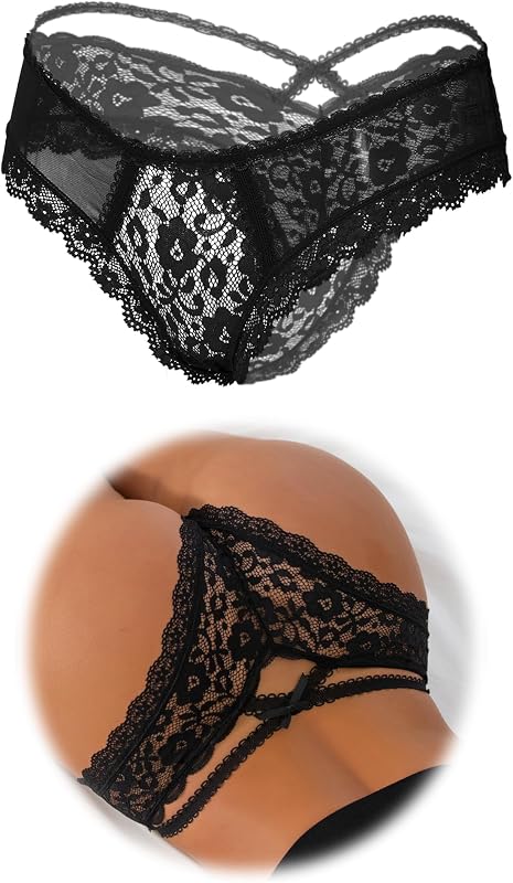 ohmydear Women's Sexy Chic Hot Tanga Lace Crotch Cotton Briefs Transparent XS-4XL Panties Thongs and Tangas Underwear