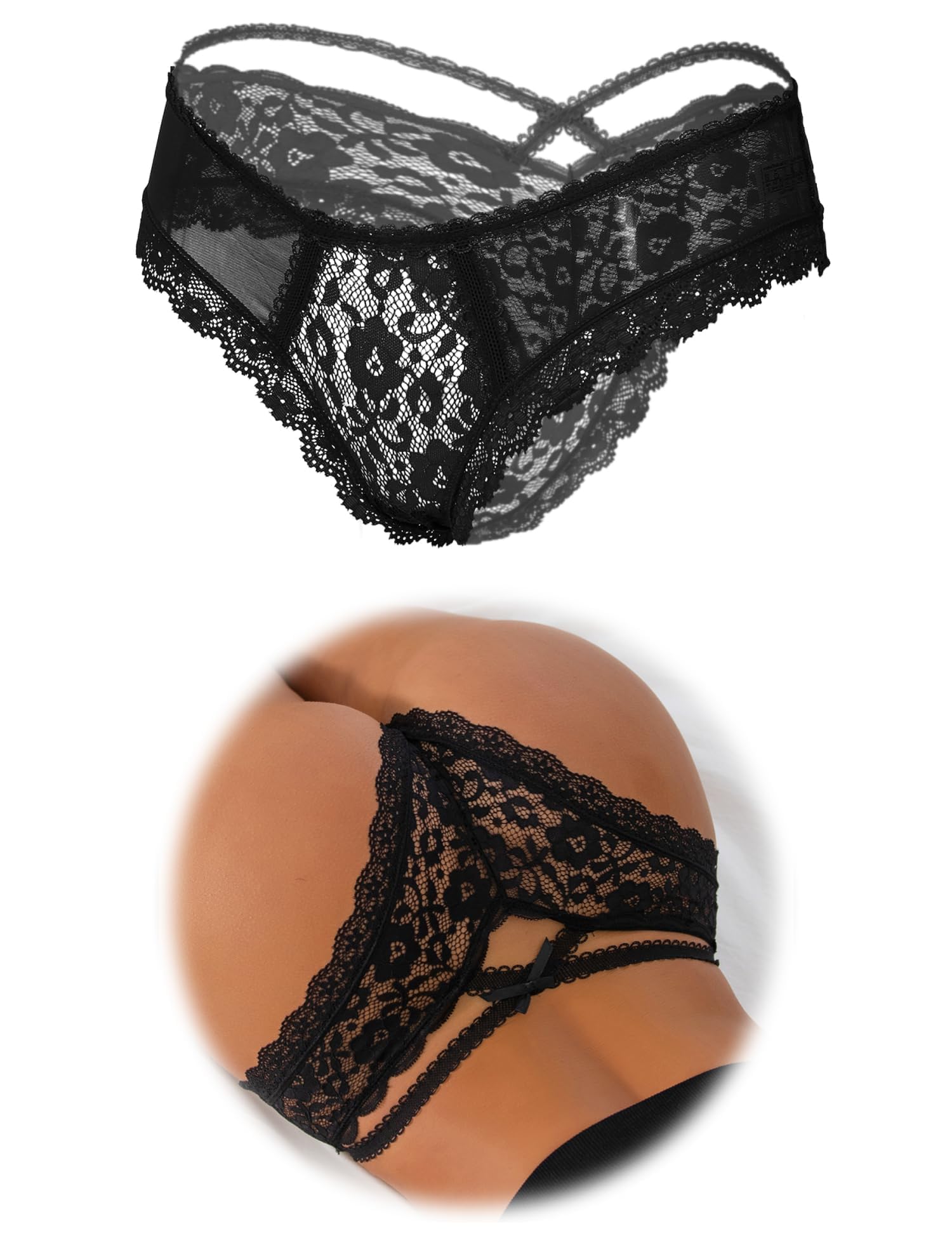 ohmydear Damskie majtki 1/2/3 sztuki Seksowne stringi tanga Erotyczna bielizna Duże rozmiary Brazylijskie stringi Przezroczysta koronka Majtki Oddychające majtki, M-L