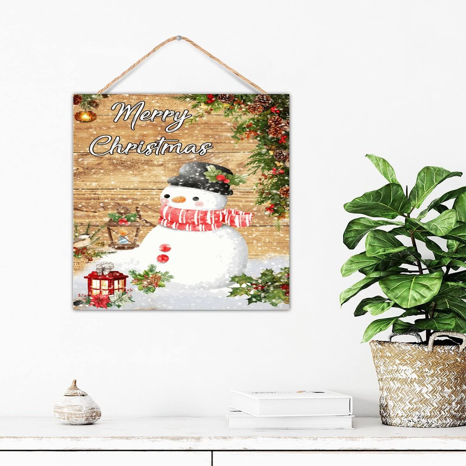 Panneau de Noël en bois peint pour cheminée de 30,5 cm style fêtes