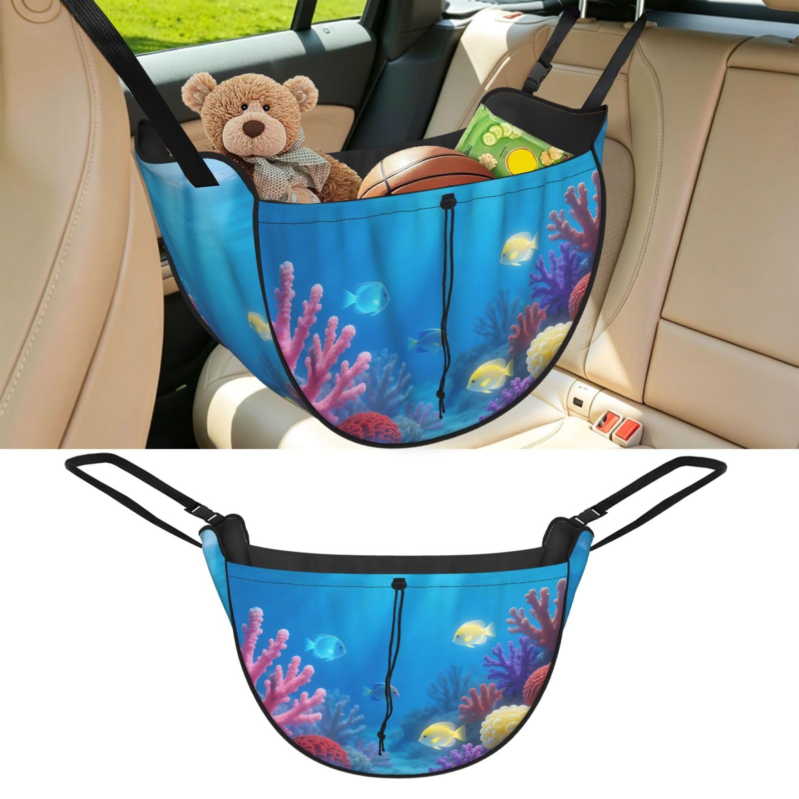 Cntdbu Black Fish Pattern Car Seat Organizer-Backseat Storage Bag For Travel
