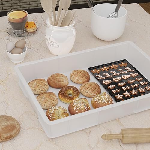 Miniatura 5 de Kiddream Paquete de 4 cajas apilables a prueba de masa, bandeja de plástico para prueba de masa de pizza, color blanco