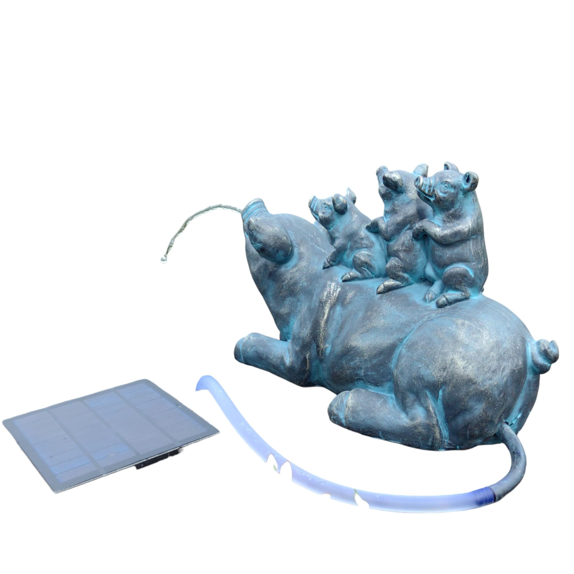Garghilé solaire avec pompe, statuette d'étang avec pompe solaire et jeu d'eau, décoration de jardin en polyrésine effet bronze, fontaine solaire pour bassin de jardin et cours d'eau