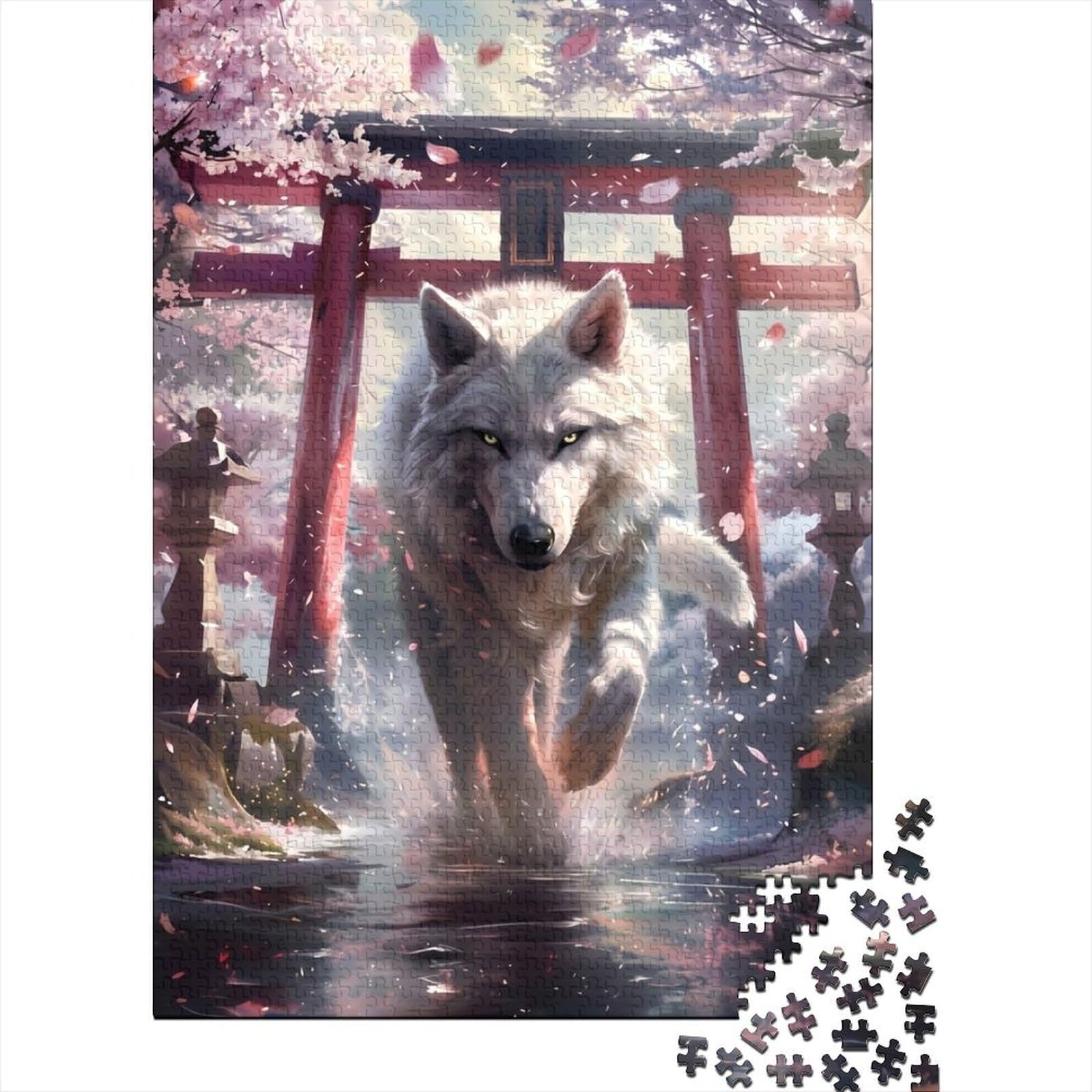 Wolf Running Under Torii Jigsaw Puzzles Puzzle for Adults Kids. 1000 Piece Great Gifts Challenge Toy Educational Game Home Decoration for Educational Games Gifts 38x26cm/1000pcs