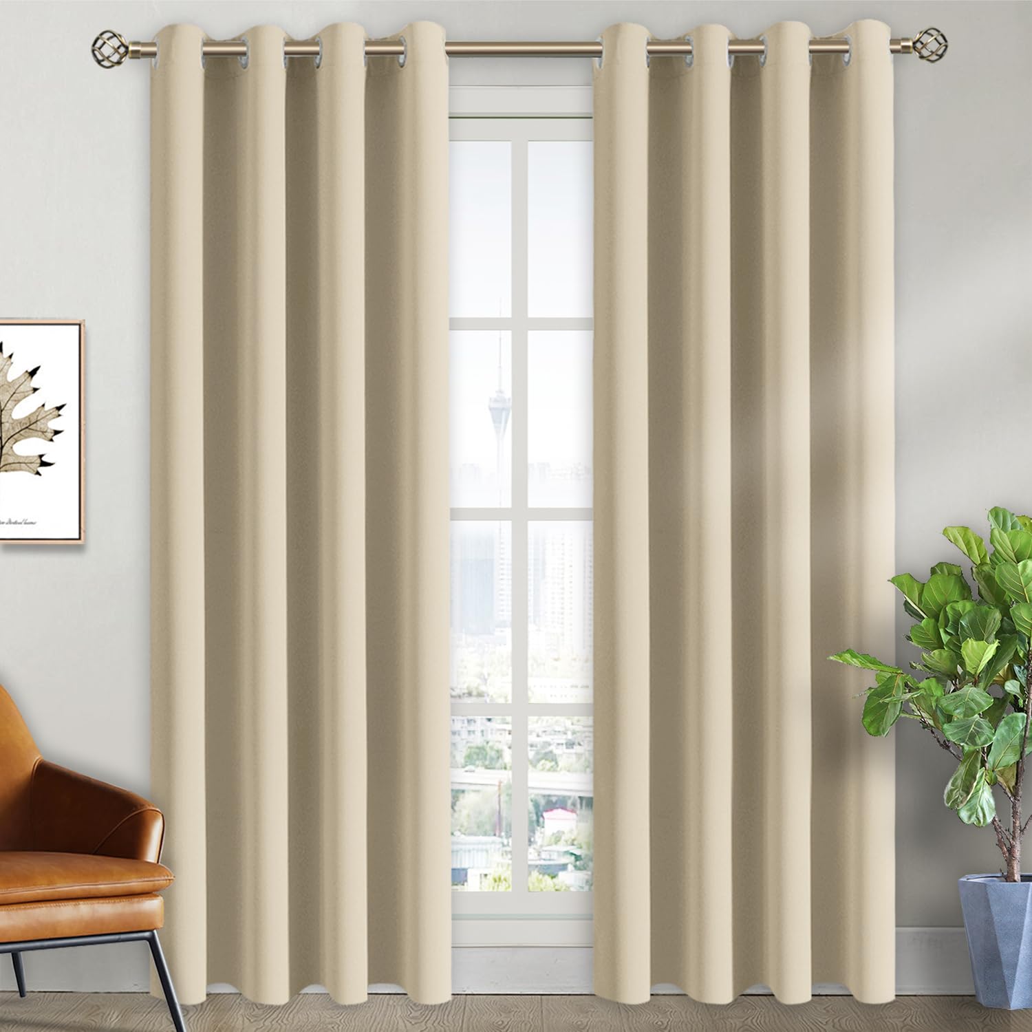 BGment Beige Room Darkening Curtains 84 Inch for Living Room - 2 Panels