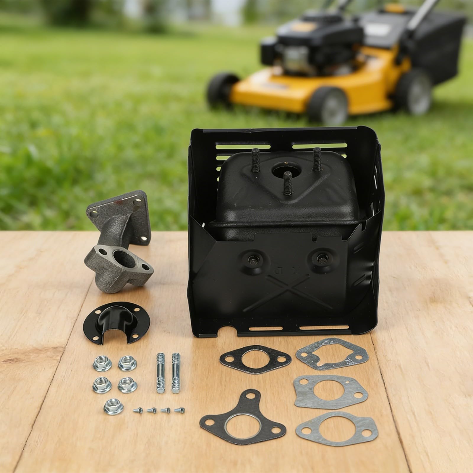 Kit silenziatore di scarico per motore GX390 GX420 188F 190F 13CV 15CV, metallo argento con guarnizione e viti per un funzionamento silenzioso