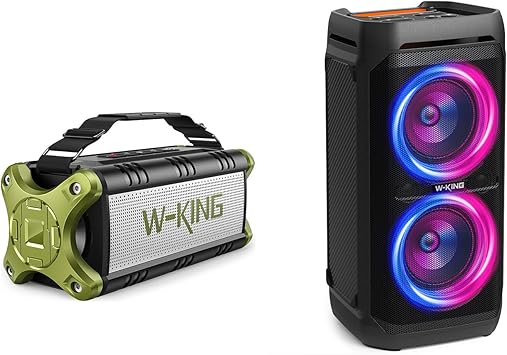 W-KING 240W Peak 100W RMS Bluetooth Speakers V5.3, IPX6 Waterproof Portable Party Loud Wireless Speaker Deep Bass/110dB Huge Sound/DSP, Karaoke Outdoor Boombox Lights/Mic & Guitar Port/Echo/USB/EQ