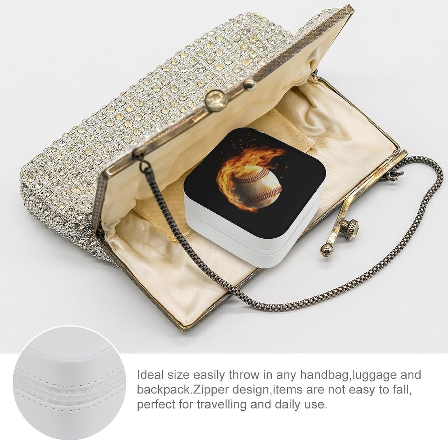 Fire Baseball Jewelry Box Exquisite Leather Jewelry Organizer Portable Trinket Organizer Fashion Travel Jewelry Case for Rings Earrings Necklaces Unique Gifts for Women image 3
