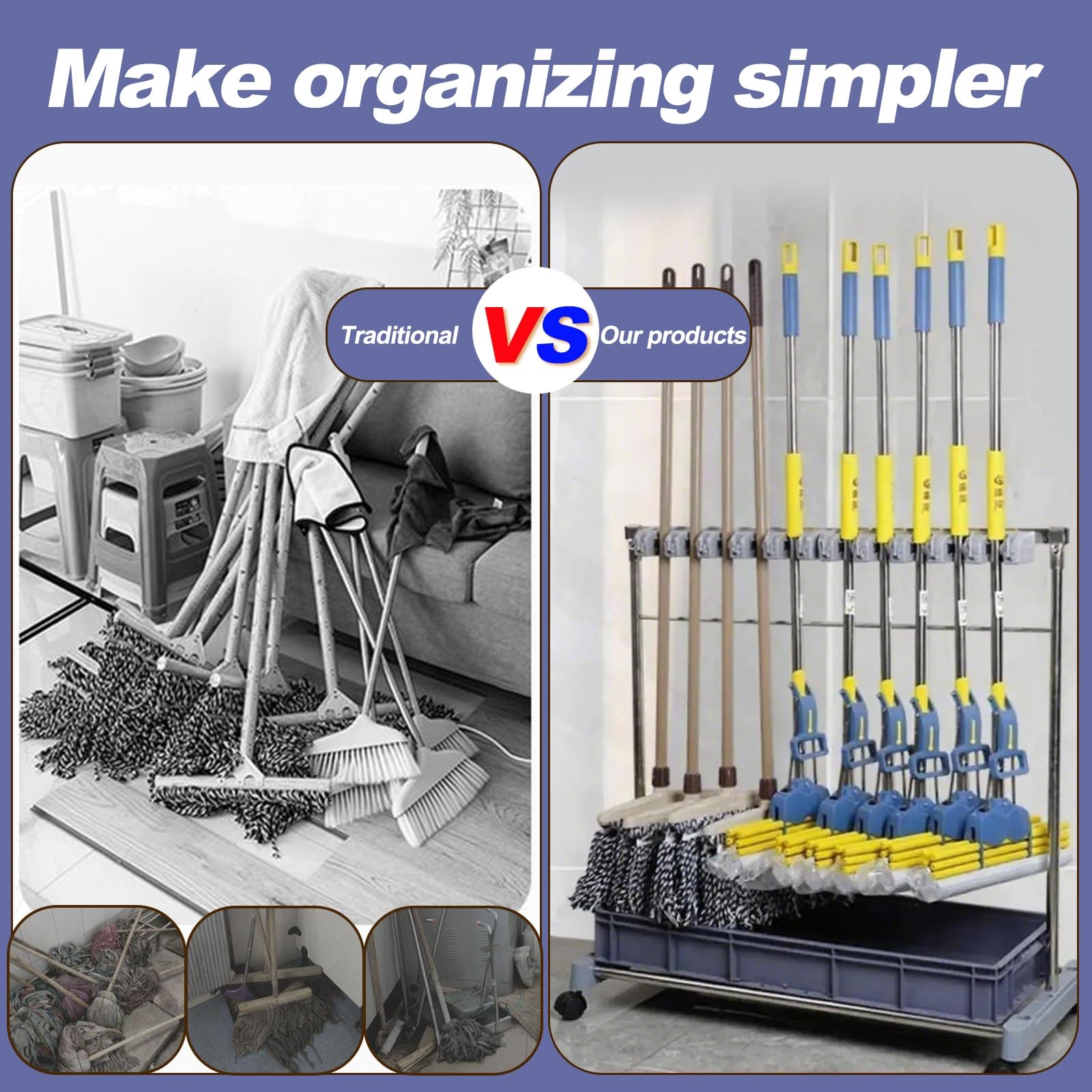 SARKEY Carro De Limpieza Móvil Colgador Escobas Y Fregonas,Móvil Soporte Escobas Mop Broom Holder,carro De Limpieza Profesional,Organizador De Herramientas De Limpieza(70x46x176cm(28x18x69in))