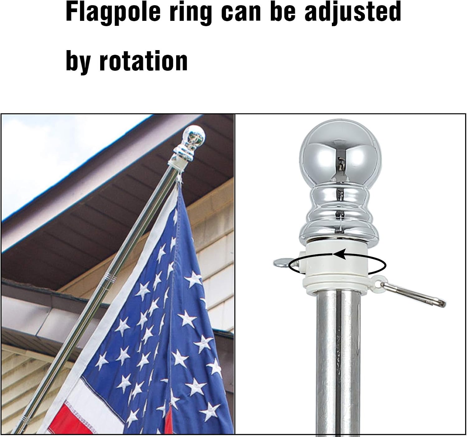 Flag Pole,5.1FT American Flag Flagpole Holder and Kit Clips Used for Outdoor House Garden Boat Truck Commercial Stainless Steel Flag Pole（Flag Pole Only） Silver