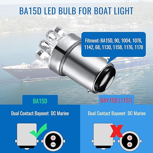Miniatura 4 de Honoson 4 bombillas LED 90 1004 de repuesto LED marino BA15D bombilla LED para luces de navegación de barcos, luces de anclaje de barco, luces de