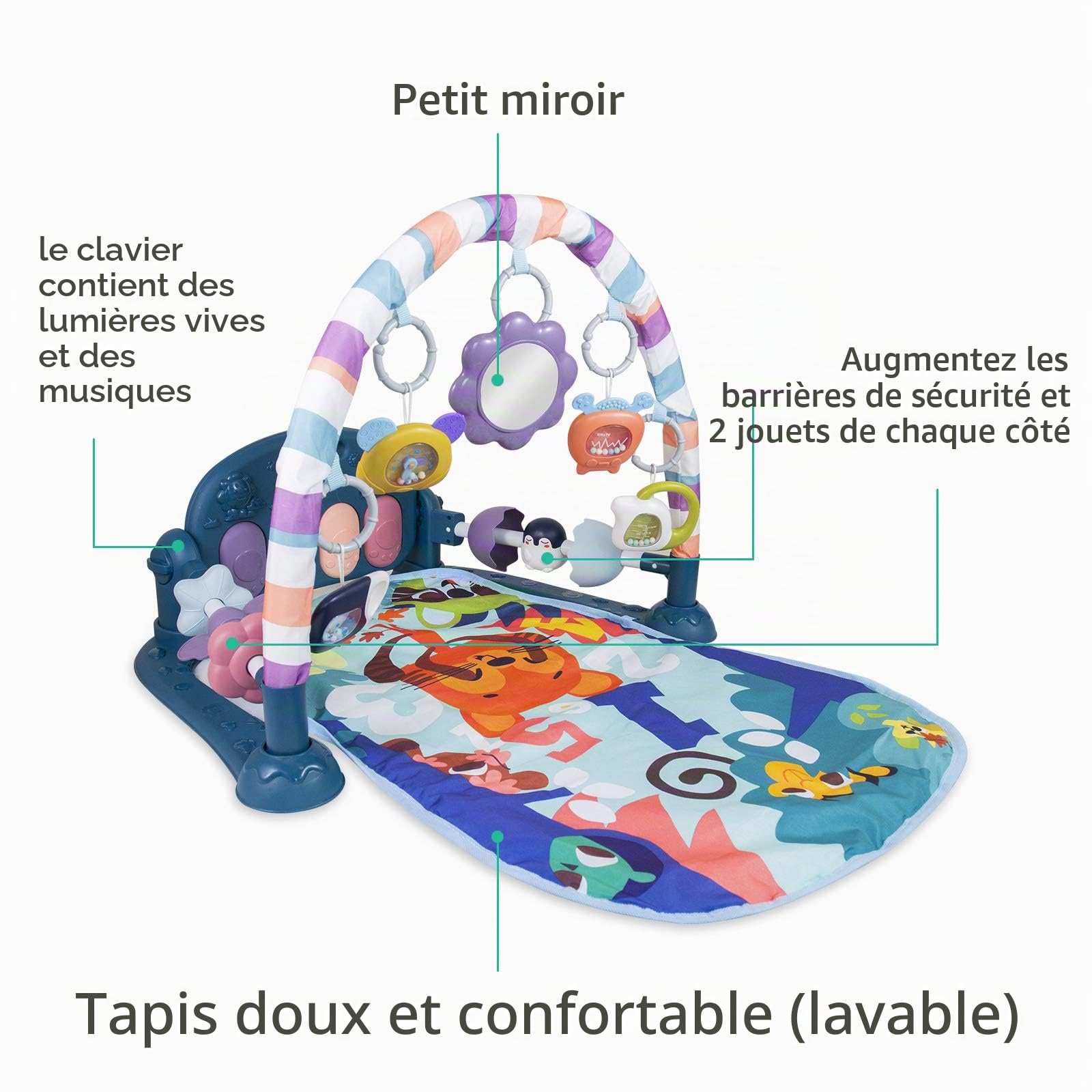 Tapis de jeu pour bébé - Jouet d'activité pour nouveau-né avec piano - Tapis de jeu pour tout-petits (rose)