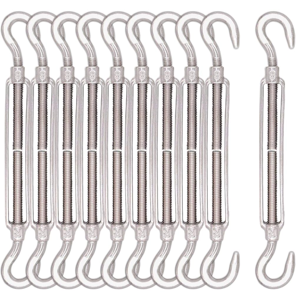 Lot de 10 tendeurs en acier inoxydable 304 avec crochet et crochet - Tendeur robuste réglable pour serrer les câbles métalliques de 1,6 cm - 1,5 cm - 1,9 cm - 1,9 cm