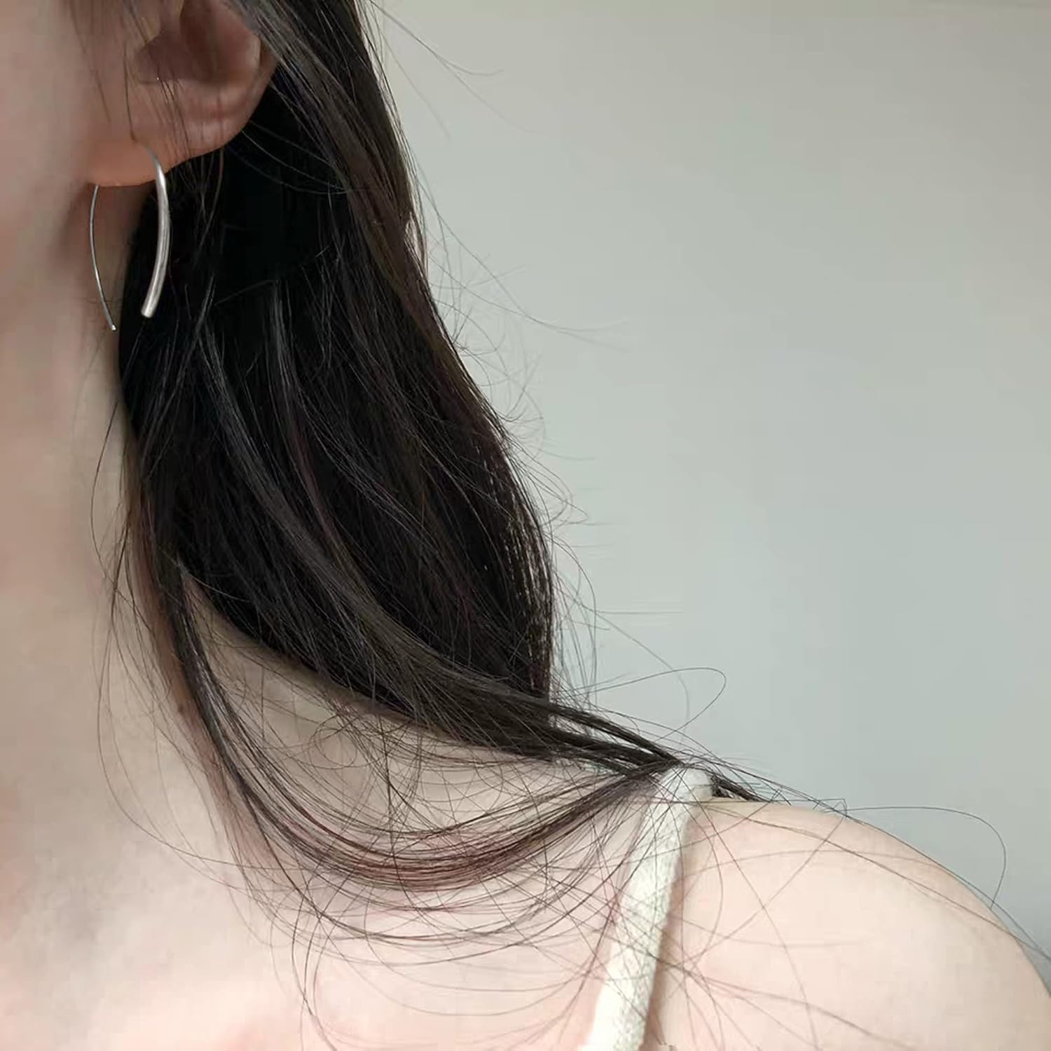 Threader Earrings 925 Sterling Silver Pull Through Hoops Drop Dangle Minimal Everyday Earrings - Image 2