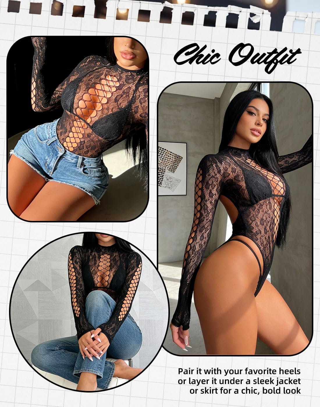 Womens Bodysuit Leopard Mesh Teddy Sheer Top Body Stockings Rave Outfits - Image 4