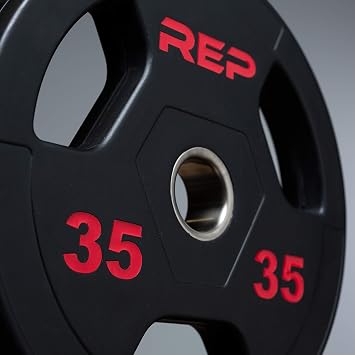 REP Fitness Rubber Coated Olympic Plates, Updated Design - Tri-Grip Olympic Barbell Weights Sold in Pairs and Sets...