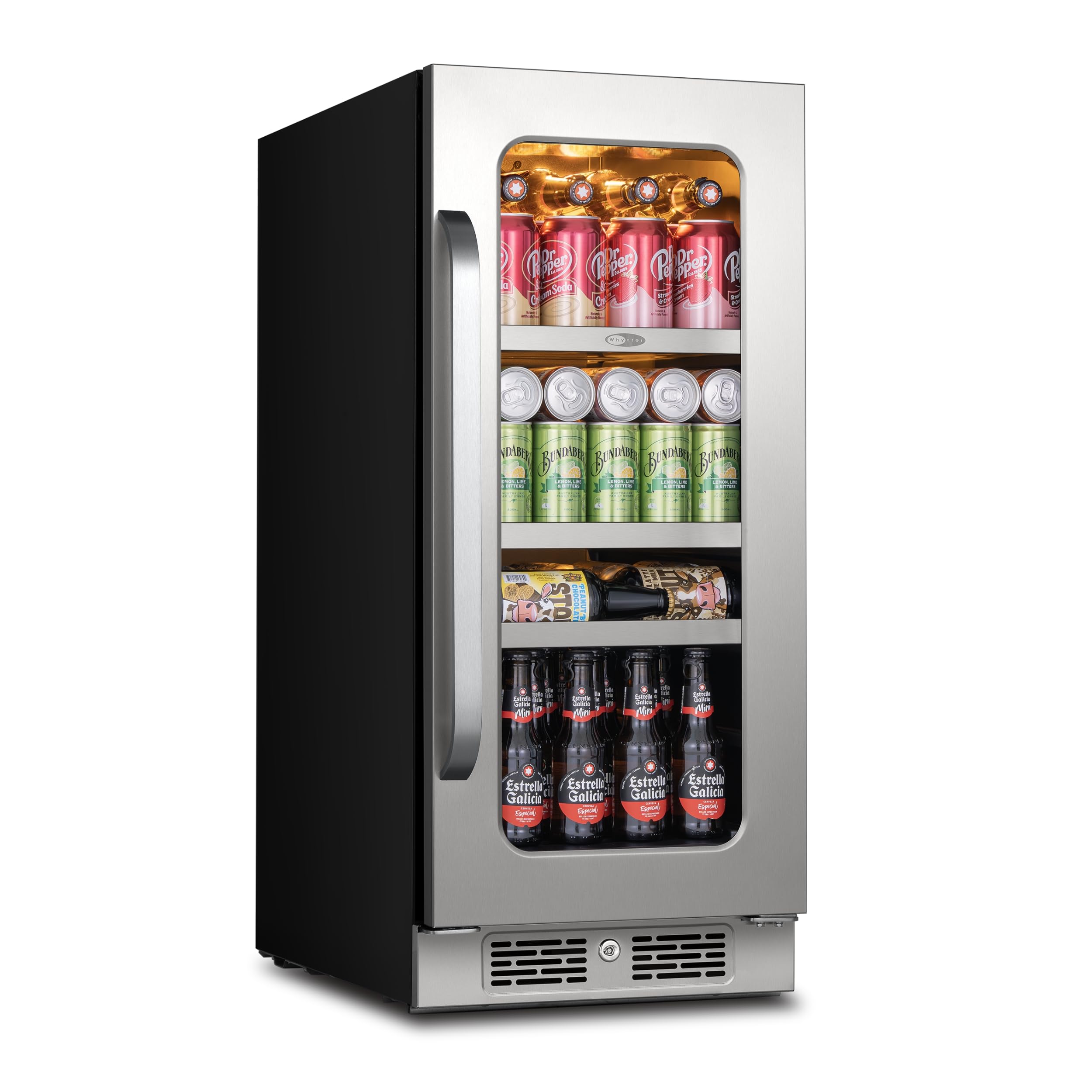 Whynter Beverage Refrigerator 15 Inch Drink Fridge With Glass Door Beverage Fridge Cooler 80 Can Under Counter Built In Freestanding Fridge 34-54°F For Soda Beer Home Bar Luxury Series on Fridge.com - View 1