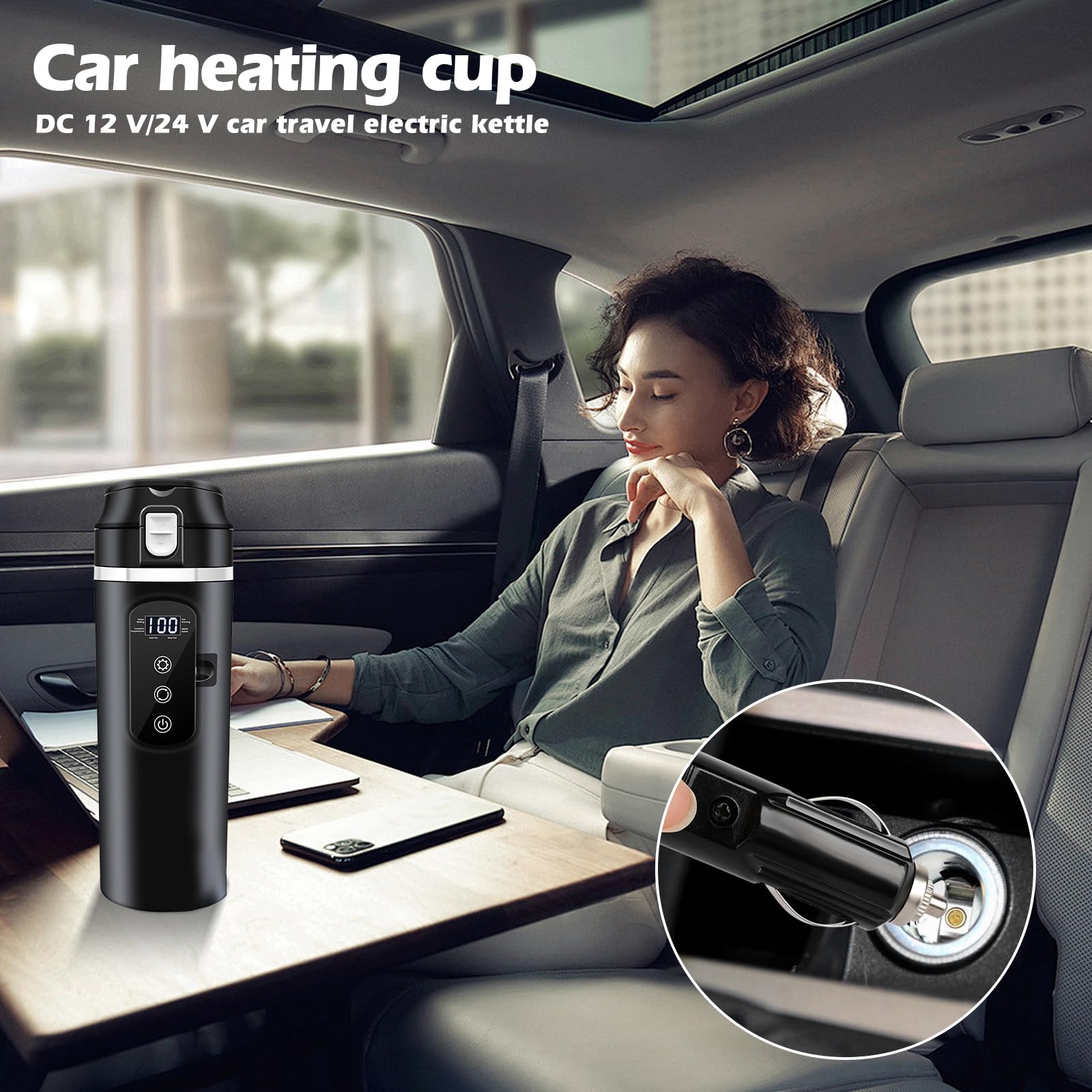 Bollitore elettrico da viaggio in auto: bollitore portatile per auto, 500 ml, mini bollitore, a prova di perdite, in acciaio inox, bollitore da viaggio per tè, caffè, latte per bambini auto