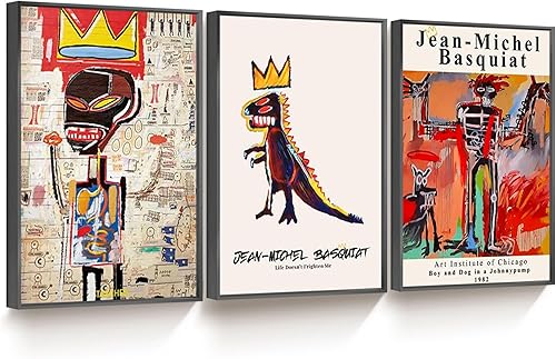 Arte de pared enmarcado de Basquiat, póster de Basquiat de Jean Michel Basquiat, dinosaurio, King, animales, lienzo de graffiti colorido para