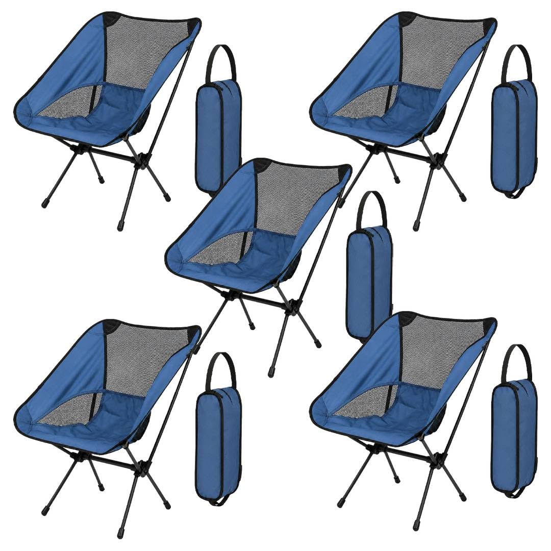 LOVETRENDS Indigo Blue Set of 5 Folding Camping Chairs - Lightweight Canvas