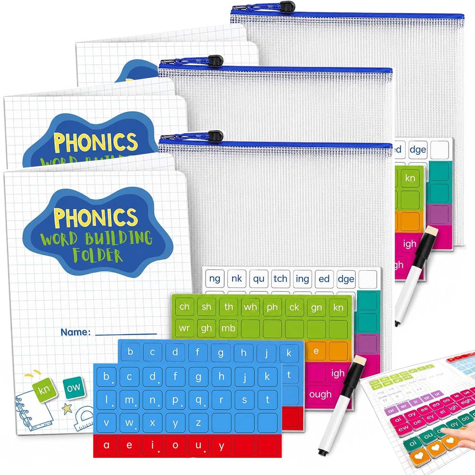 Magnetisches Phonics Set zur Wortbildung, 142 Teile (Buchstabenplättchen&abwischbare Tafel), Lernspiel für Rechtschreibung&Lesen zur frühen Sprachförderung, Übungsset für CVC Wörter und Vokale (3pc)