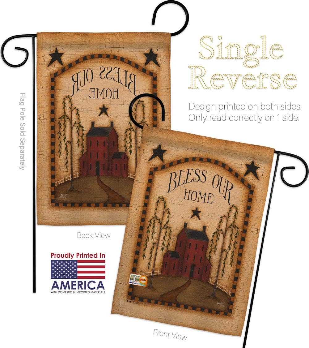 Classic Bless Our Home Garden Flag Set Wood Dowel Country Living Primitive Farm Western Barn American Rustic Cowboy Rural Ranch Small Gift Yard House Banner Made in USA 13 X 18.5