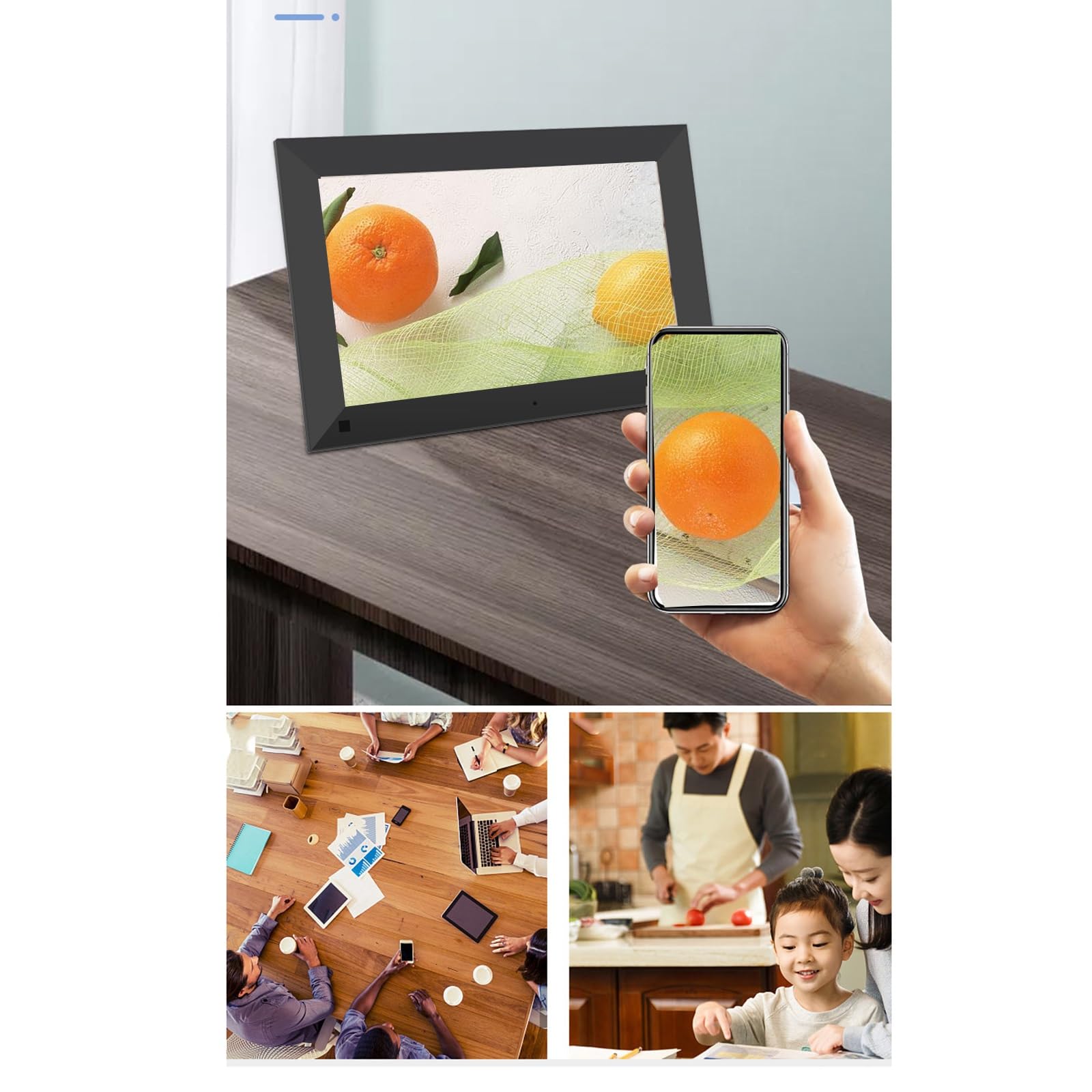 32-Zoll-WiFi-Digitalfotorahmen, 1920 * 1080 IPS-Full-HD-Bildschirm, unterstützt Mobiltelefonübertragung/Split-Screen-Wiedergabe/Zeitauflösungswiedergabe (Color : Black)