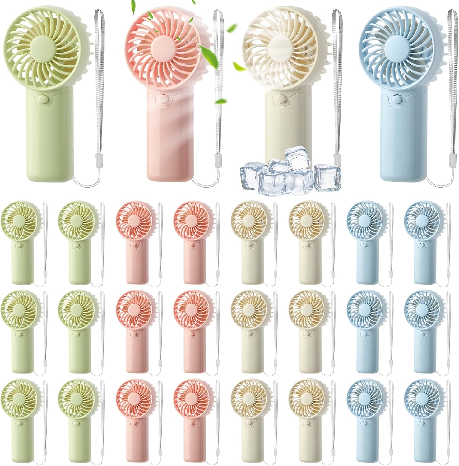 VZZNN 24 Pack Mini Portable Handheld Fan Bulk, Battery Operated Personal Cooling Fan for Lash Makeup, Lightweight Small Fan for Travel, Beach, Camping, Indoor Outdoor Use (Green, Pink, White, Blue)