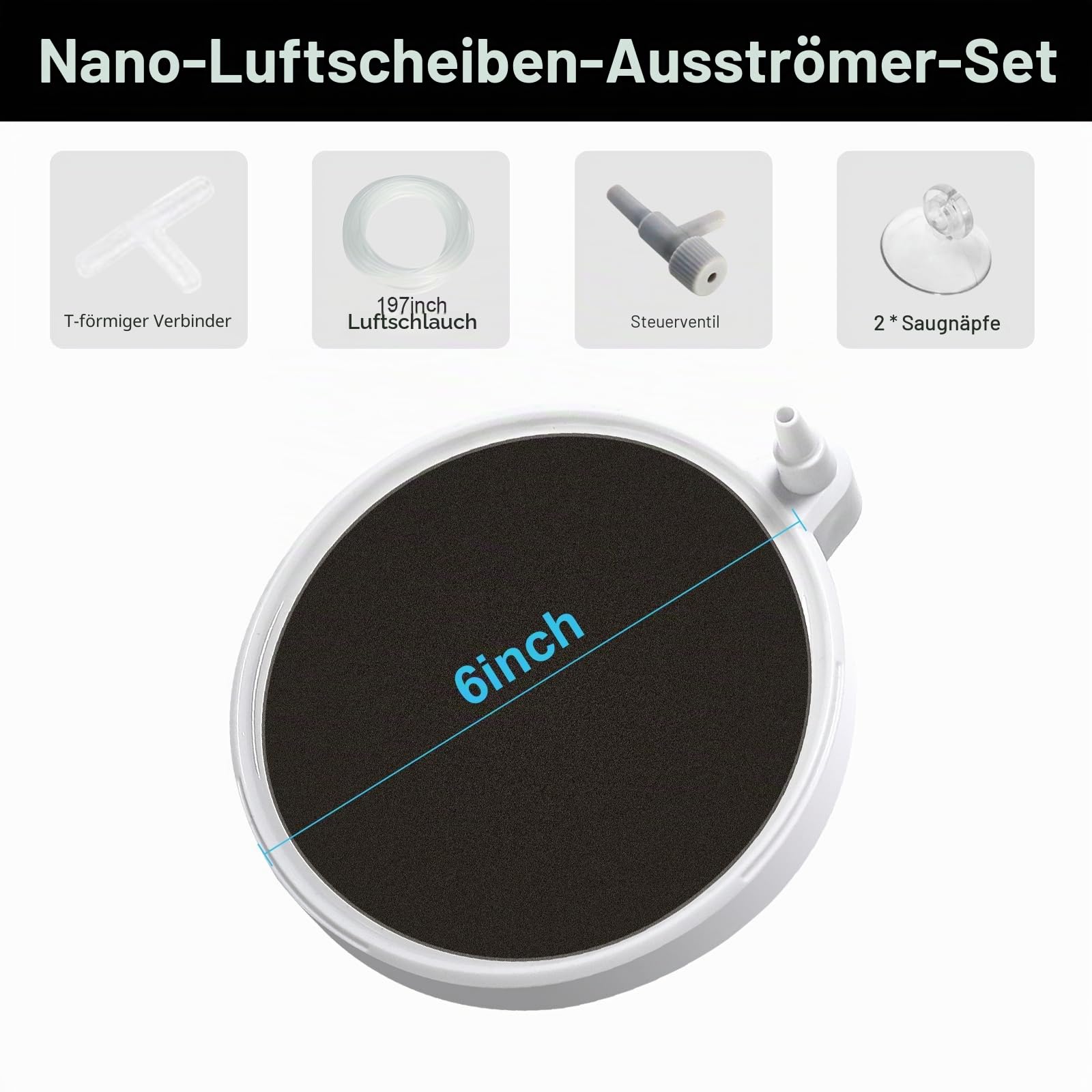 boxtech Aquarium Luftstein,Sauerstoff Stein Nano Bubble Air Stone Kit,Super-High Diffusor für gelösten Sauerstoff Lässt Super Tiny Bubbles für Aquarium und Hydroponic(150 mm)