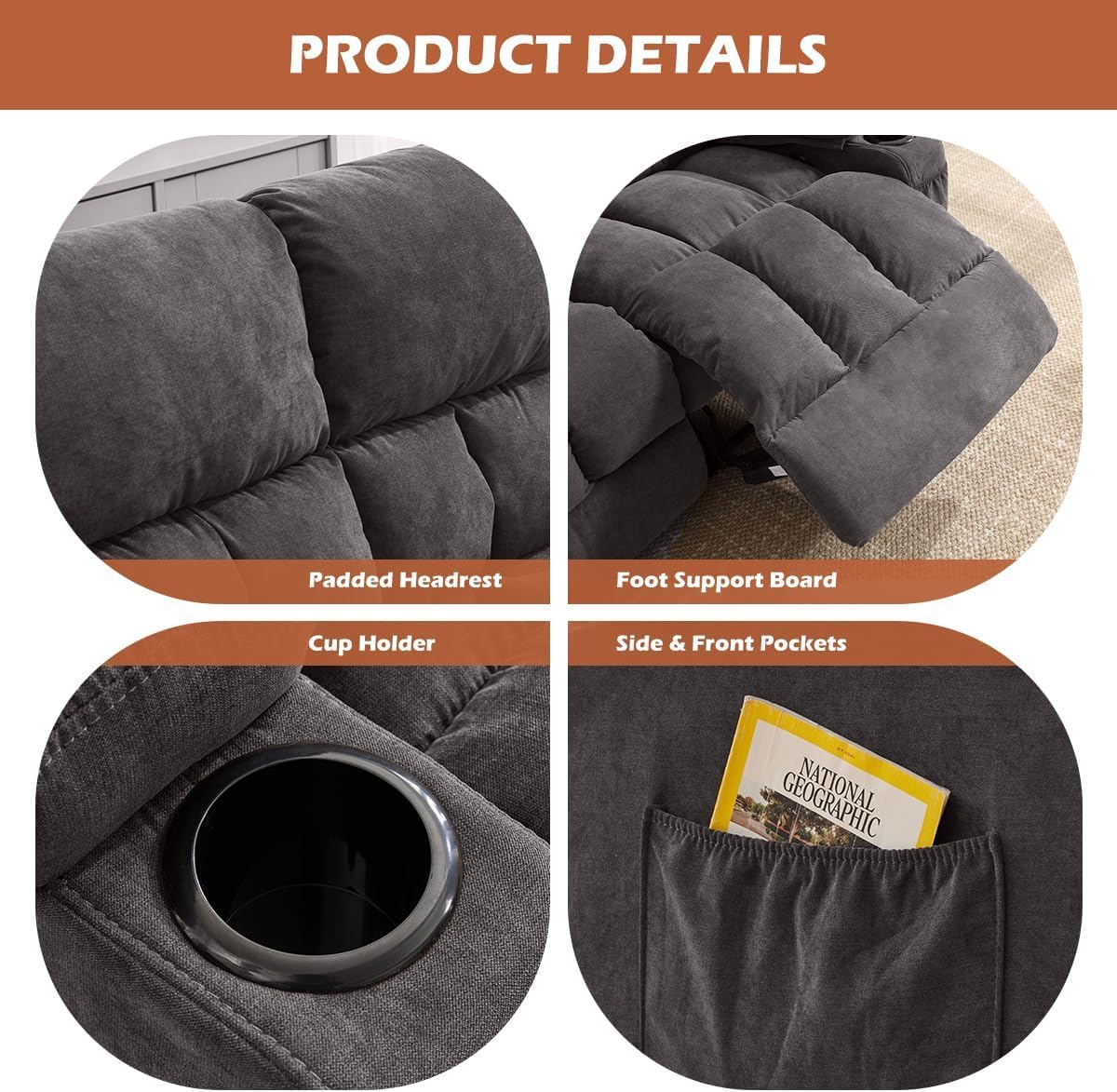 MAHOMICO Recliner Loveseat with Cup Holders for Living Room Love Seat Manual Oversized Recliner with Ergonomic, Side Pocket for Adult view 6