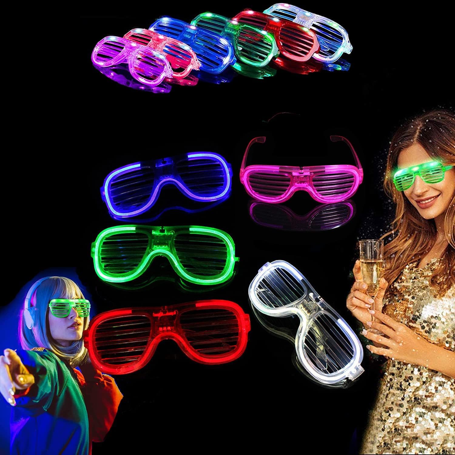 X springX spring LED Glasses, 5 Pack Glow In The Dark Party Favors Supplies Shutter Shades Sunglasses, Light-up LED Glasses, Luminous Neon Glasses, Glow in the Dark Glasses for Adult Kids (Normal)