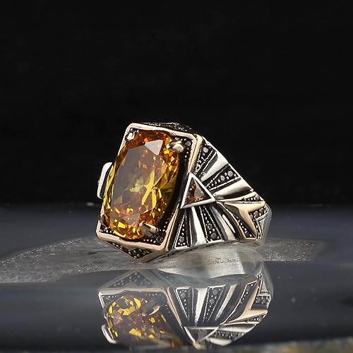 Miniatura 2 de Handmade Silver Men's Ring with Triangle Citrine Gem Stone, Futuristic Statement Ring gifts for men handmade rings valentines day gifts for him