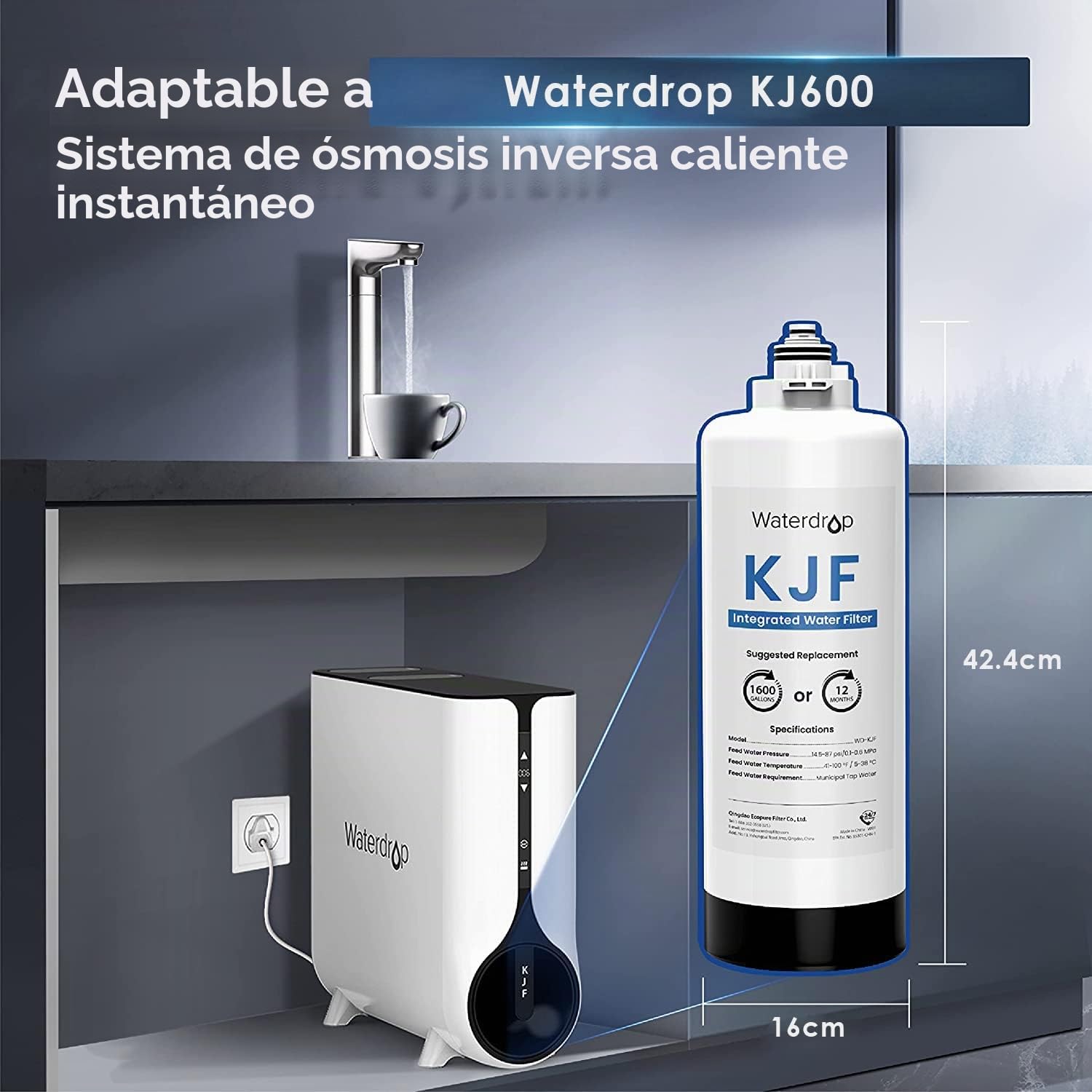 Waterdrop Filtro WD-KJF, Recambio para el Sistema Dispensador de Agua Caliente Instantánea por Ósmosis Inversa WD-KJ600