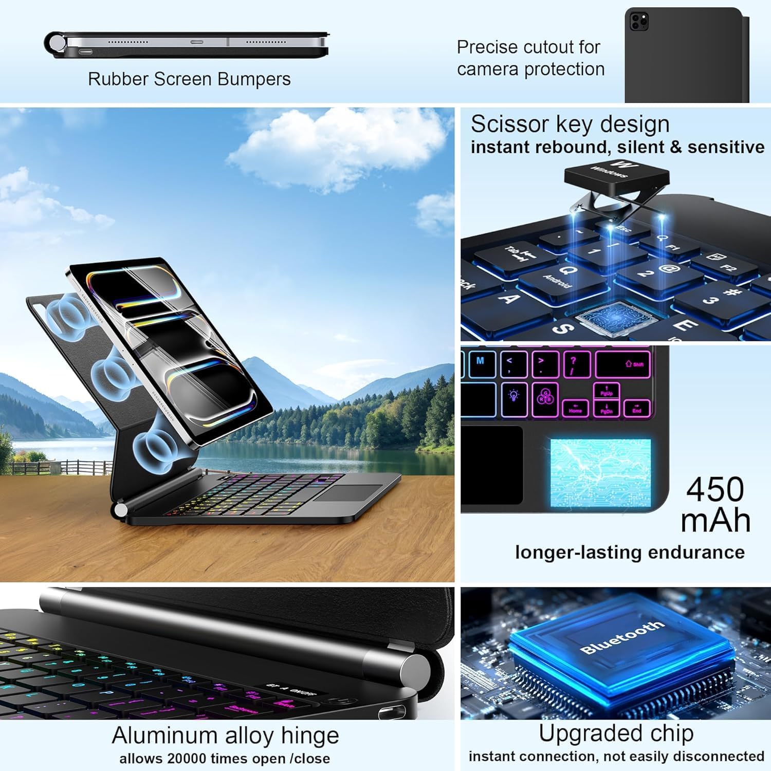 ALIWLHOF for iPad Pro 13 Inch Case with Keyboard (M5/M4, 2025/2024),iPad Pro 13 Keyboard Case with Easy-Set Magnetic Stand，7 Colors Backlight - Multi-Touch Trackpad Keyboard Case for iPad Pro 13