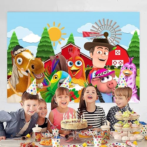 Miniatura 3 de Decoraciones de cumpleaños de La Granja, telón de fondo de pancarta de feliz cumpleaños de La Granja para fiesta de cumpleaños Zenon (5 x 3 pies)