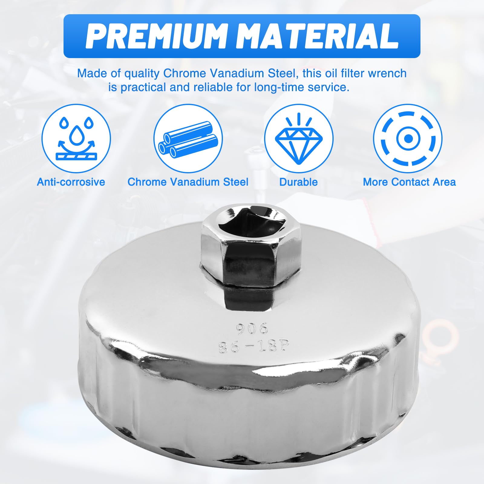 Tongze 86mm Oil Filter Wrench: 18 Flutes Oil Filter Removal Tool Compatible with Maserati 188814 Oil Filter