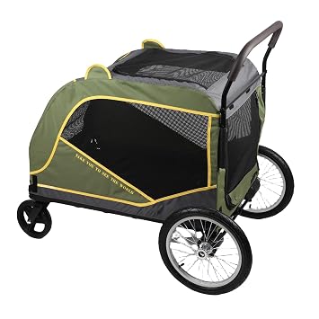 Large Dog Stroller, Extra Large Pet Stroller with 5 Sided Breathable Mesh and Folding Design, 80kg Load Capacity, Comfortable Leather Handles and Safety Clasp for Outdoor (Green)
