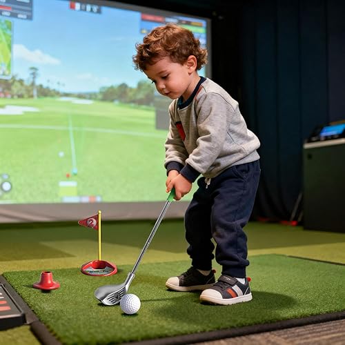 Miniatura 7 de Juego de palos de golf para niños de 3 a 8 años, ajustables, interiores y exteriores, plástico para palos de golf, regalo para niños y niñas