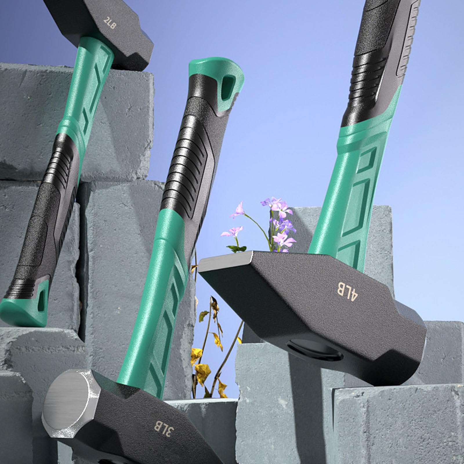 Martillo octogonal resistente con cabeza de acero de alta dureza y agarre ergonómico adecuado para trabajos de demolición y construcción
